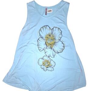 NWOT Acting Pro Women’s Blue Floral Stretchy Tank Top Size 1X
